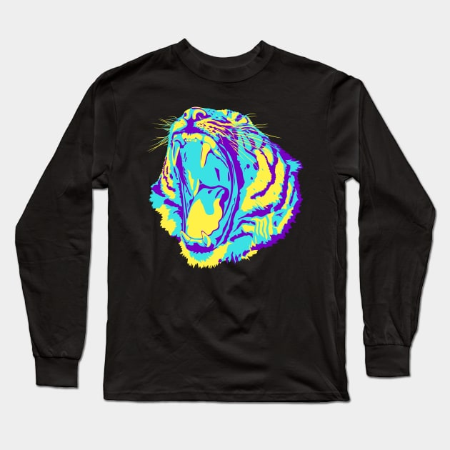 Colorful Tiger Head Long Sleeve T-Shirt by BoombasticArt